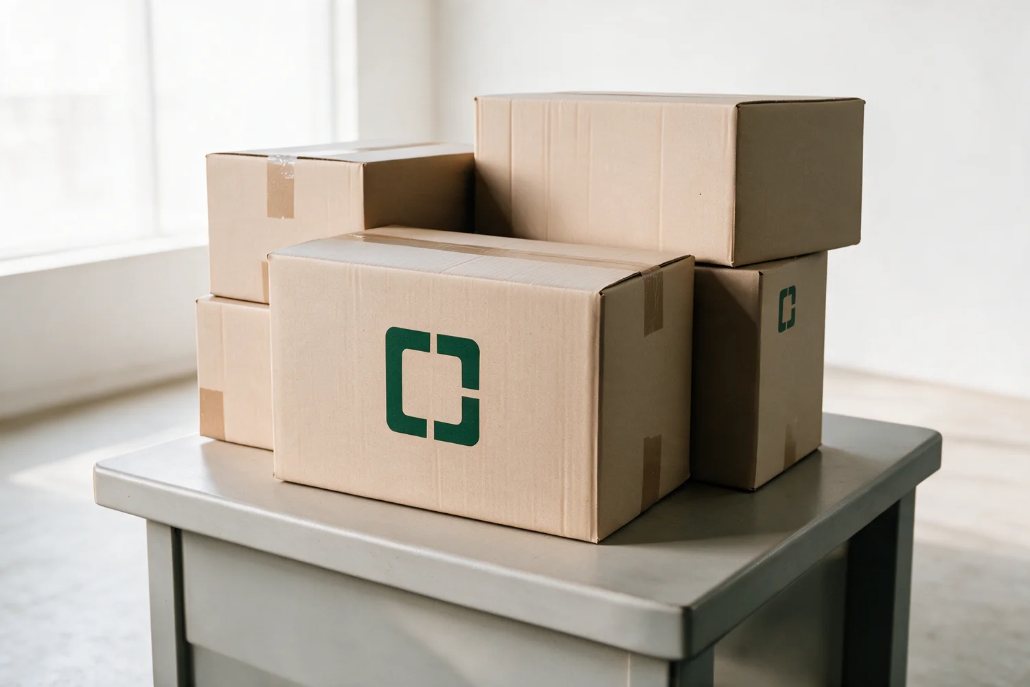 Conceptual dispatch scene with Axion3PL Parcel Frame branding on prepared cartons
